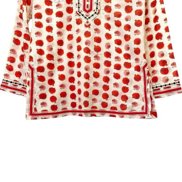 Tory Burch Tory Tunic in Tapioca Hedgehog Cotton Cream & Red Print Size 0 RARE - Picture 7 of 14